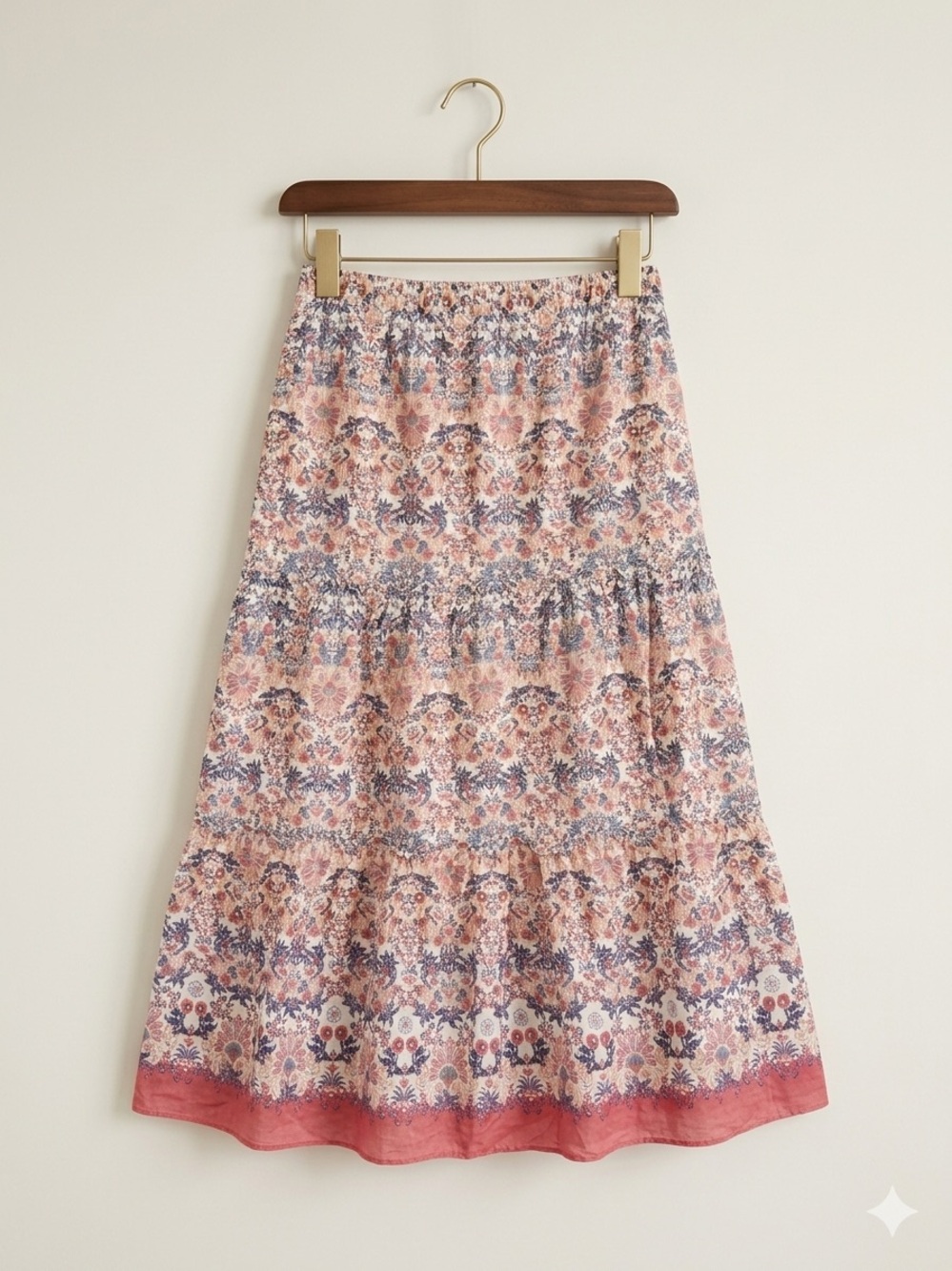 Source Unknown Blush Pink and Navy Floral Maxi Skirt